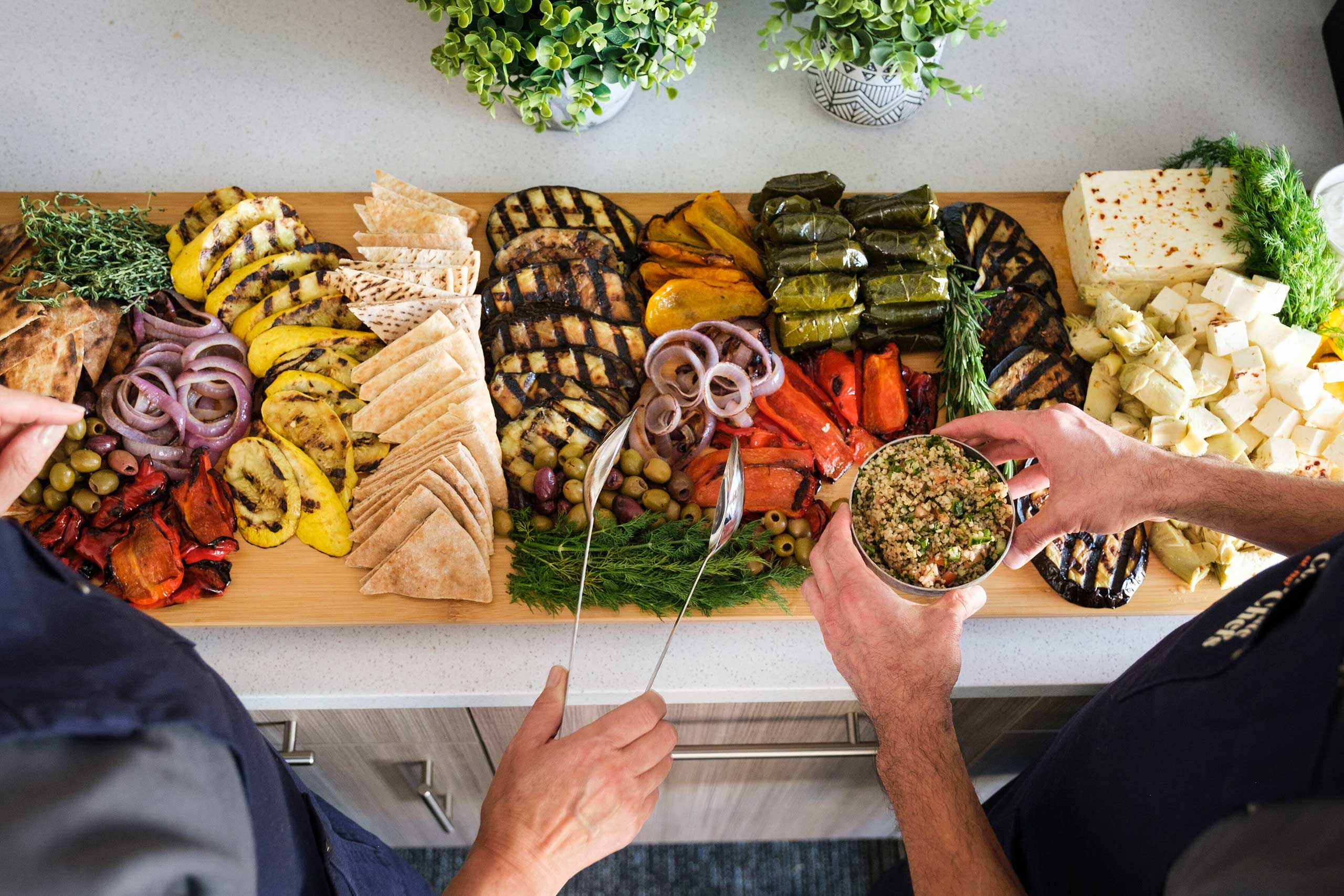 Overhead shot of grilled mezze platter